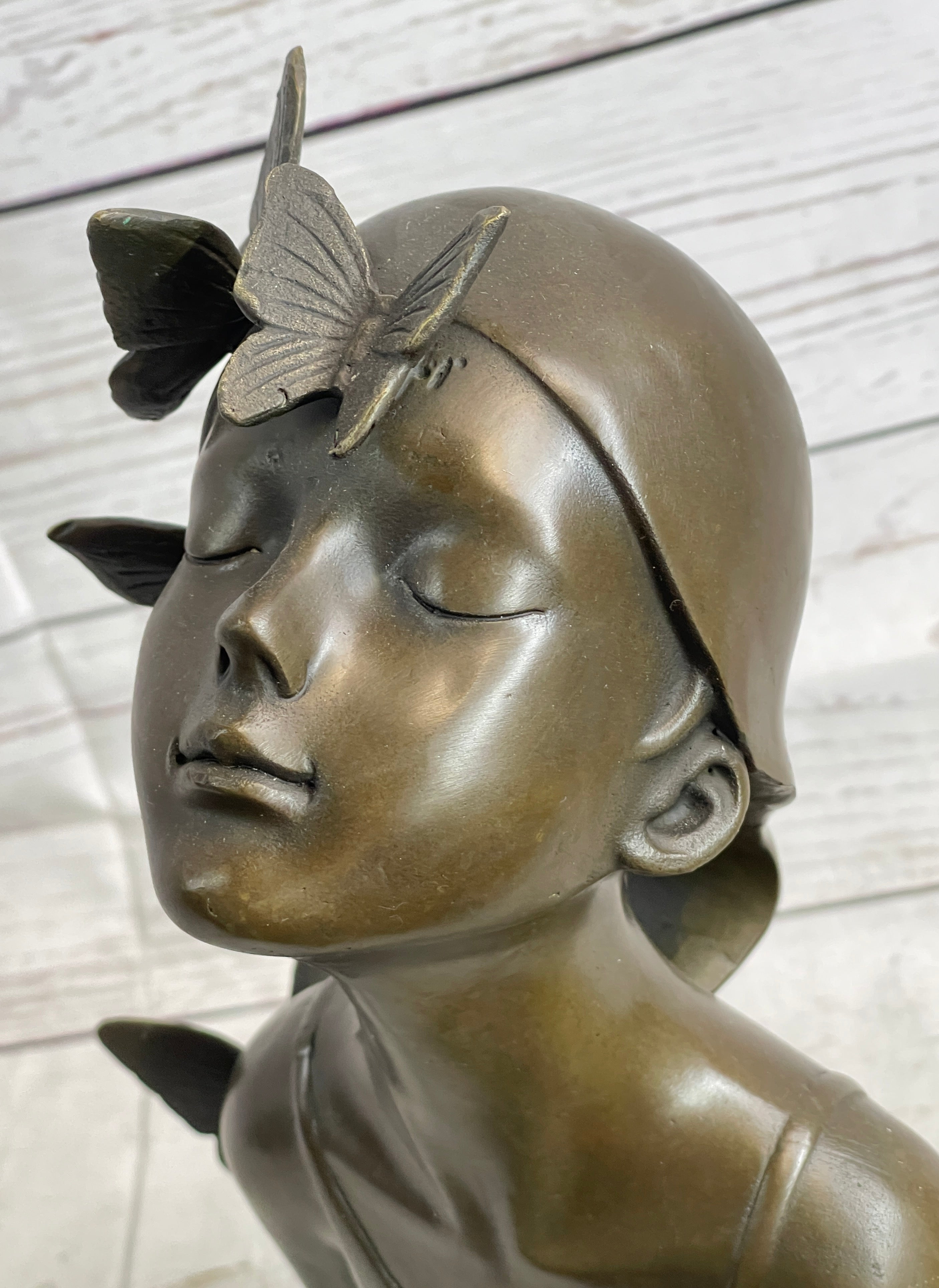 Abstract Bronze Sculpture of Young Girl with Butterflies by Collett
