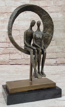 Abstract Art Romantic Couple Sitting Together Bronze Sculpture