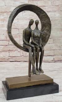 Abstract Art Romantic Couple Sitting Together Bronze Sculpture
