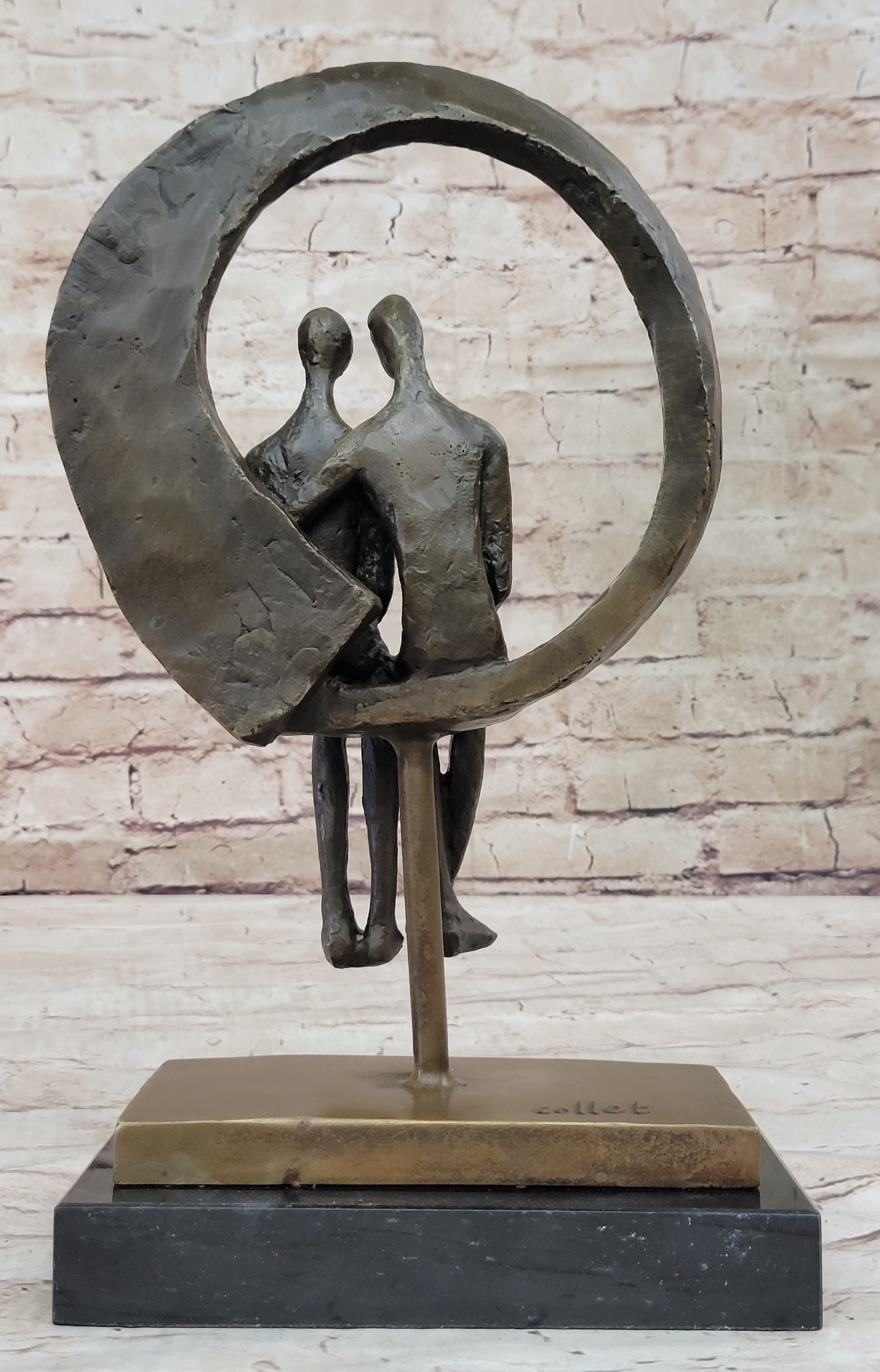 Abstract Art Romantic Couple Sitting Together Bronze Sculpture