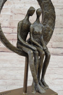 Abstract Art Romantic Couple Sitting Together Bronze Sculpture