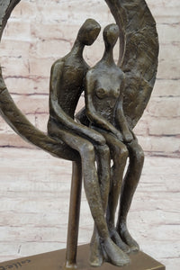 Abstract Art Romantic Couple Sitting Together Bronze Sculpture