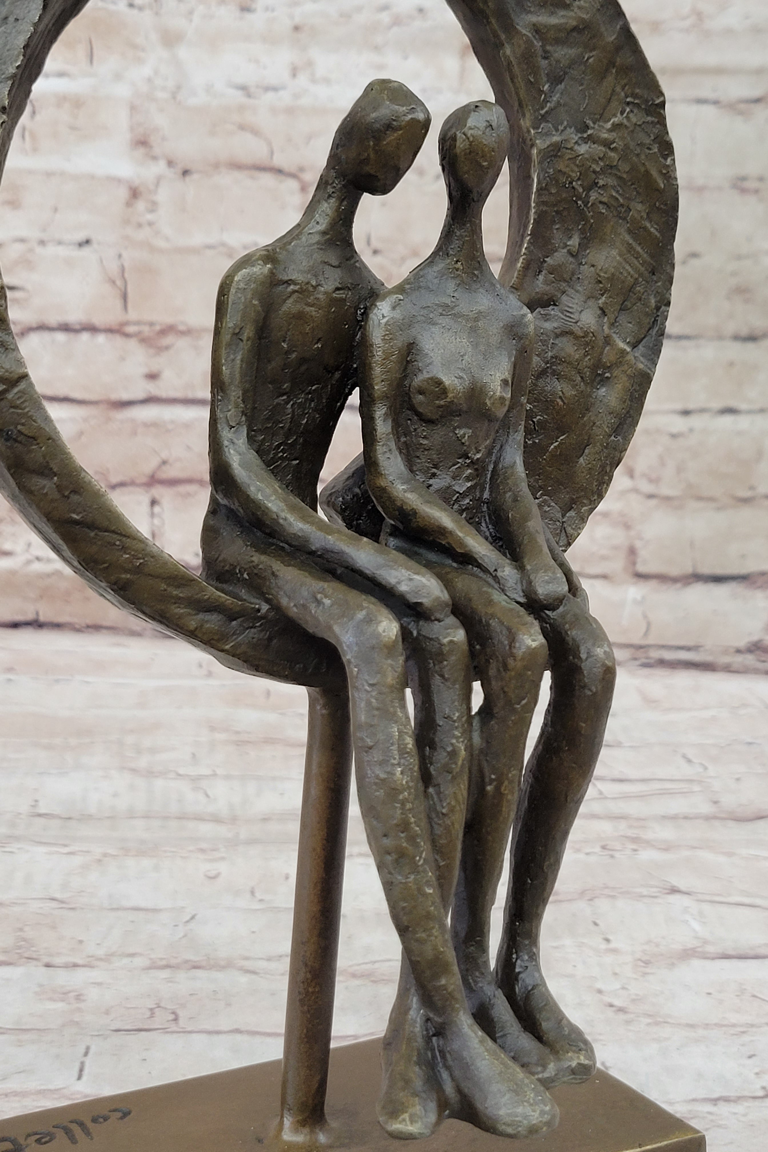 Abstract Art Romantic Couple Sitting Together Bronze Sculpture