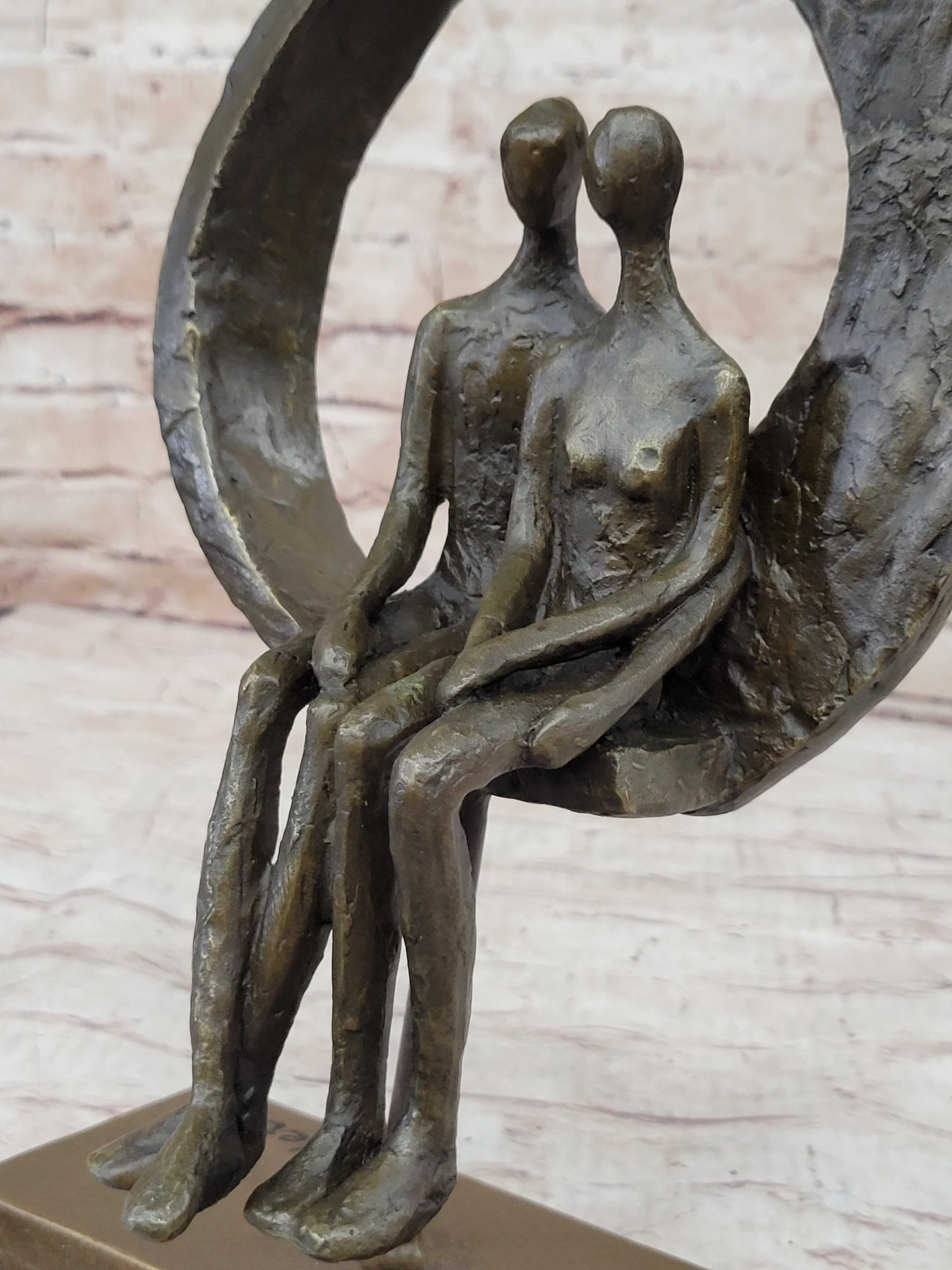 Abstract Art Romantic Couple Sitting Together Bronze Sculpture