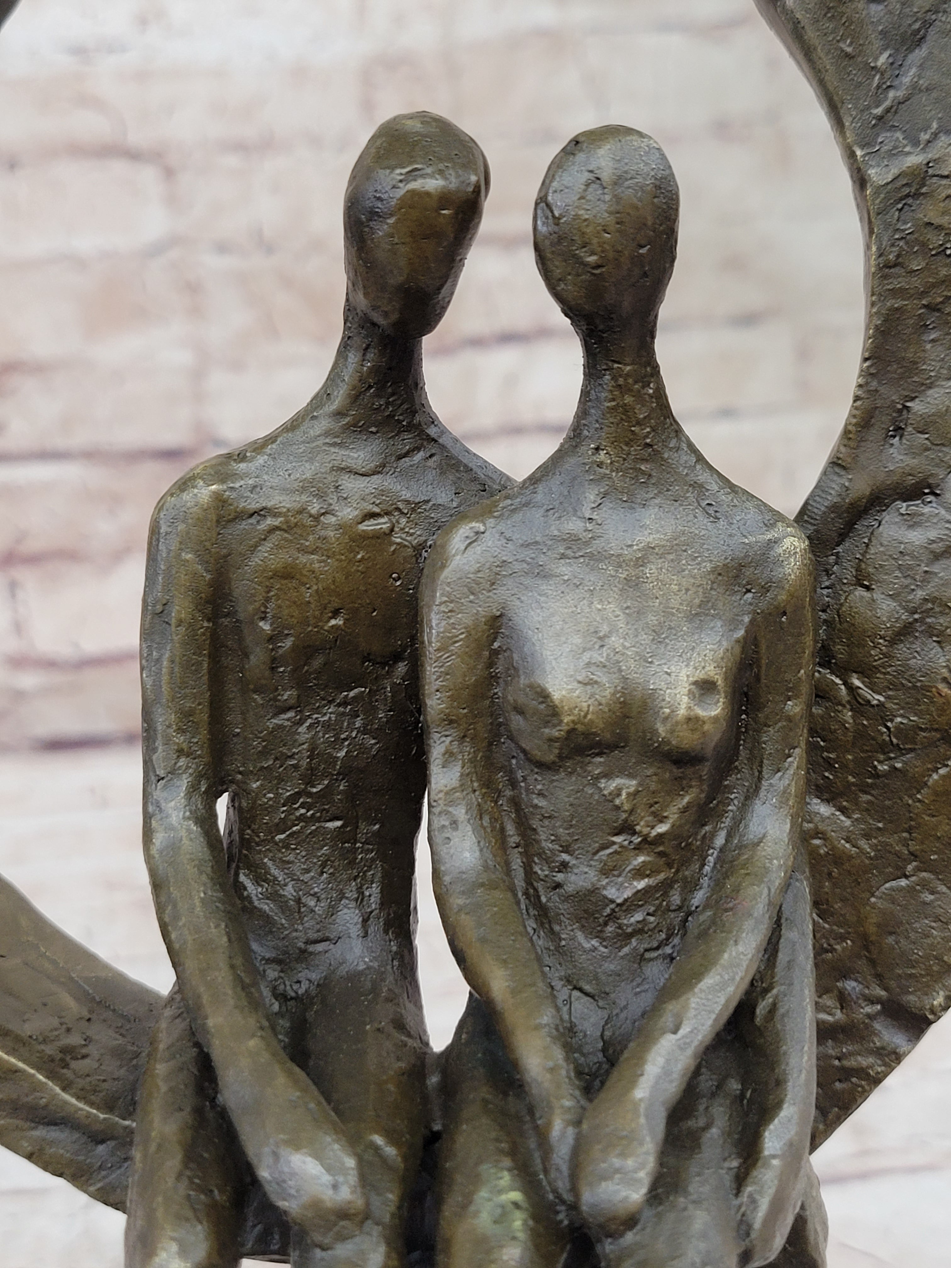 Abstract Art Romantic Couple Sitting Together Bronze Sculpture