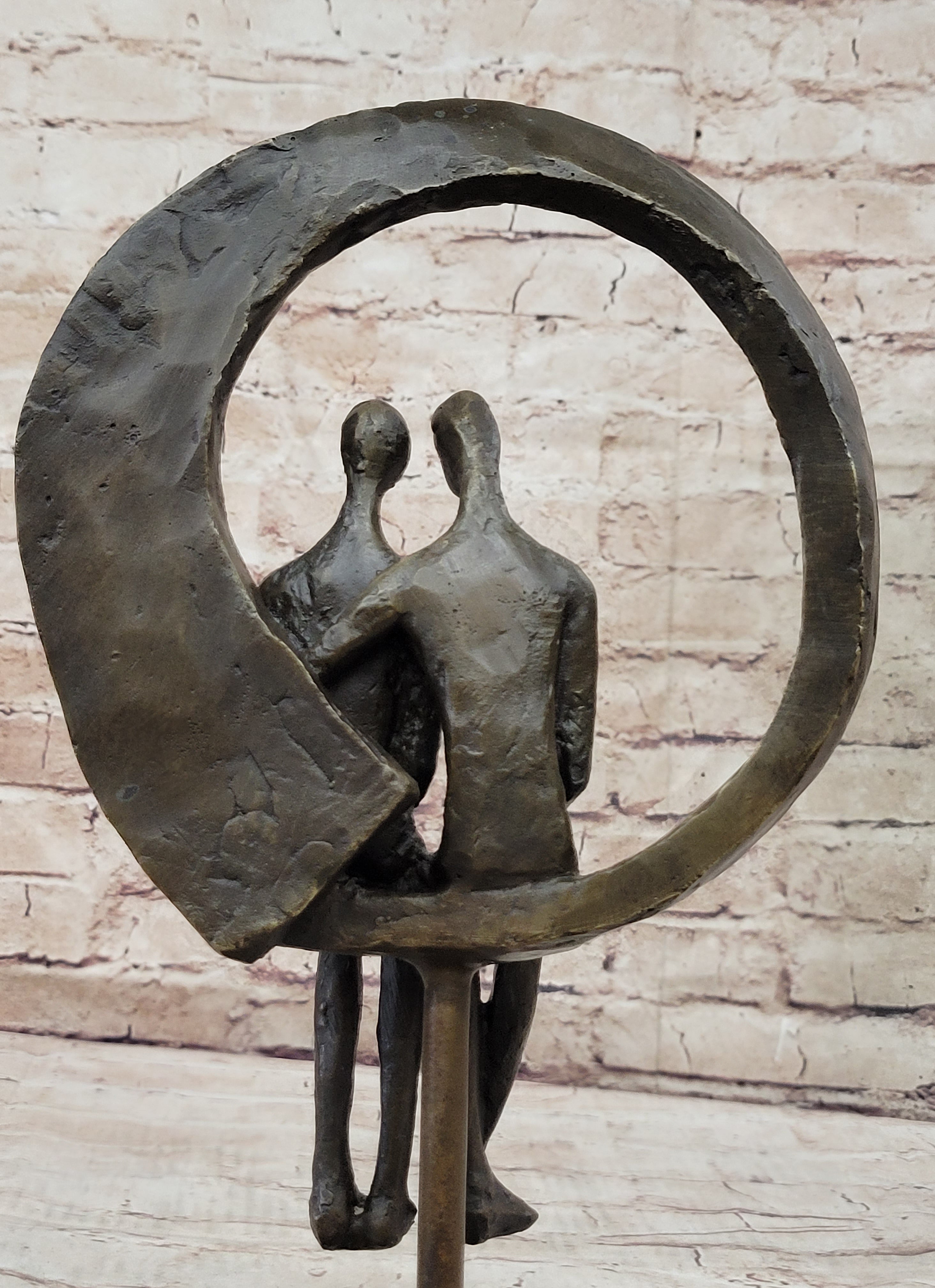 Abstract Art Romantic Couple Sitting Together Bronze Sculpture