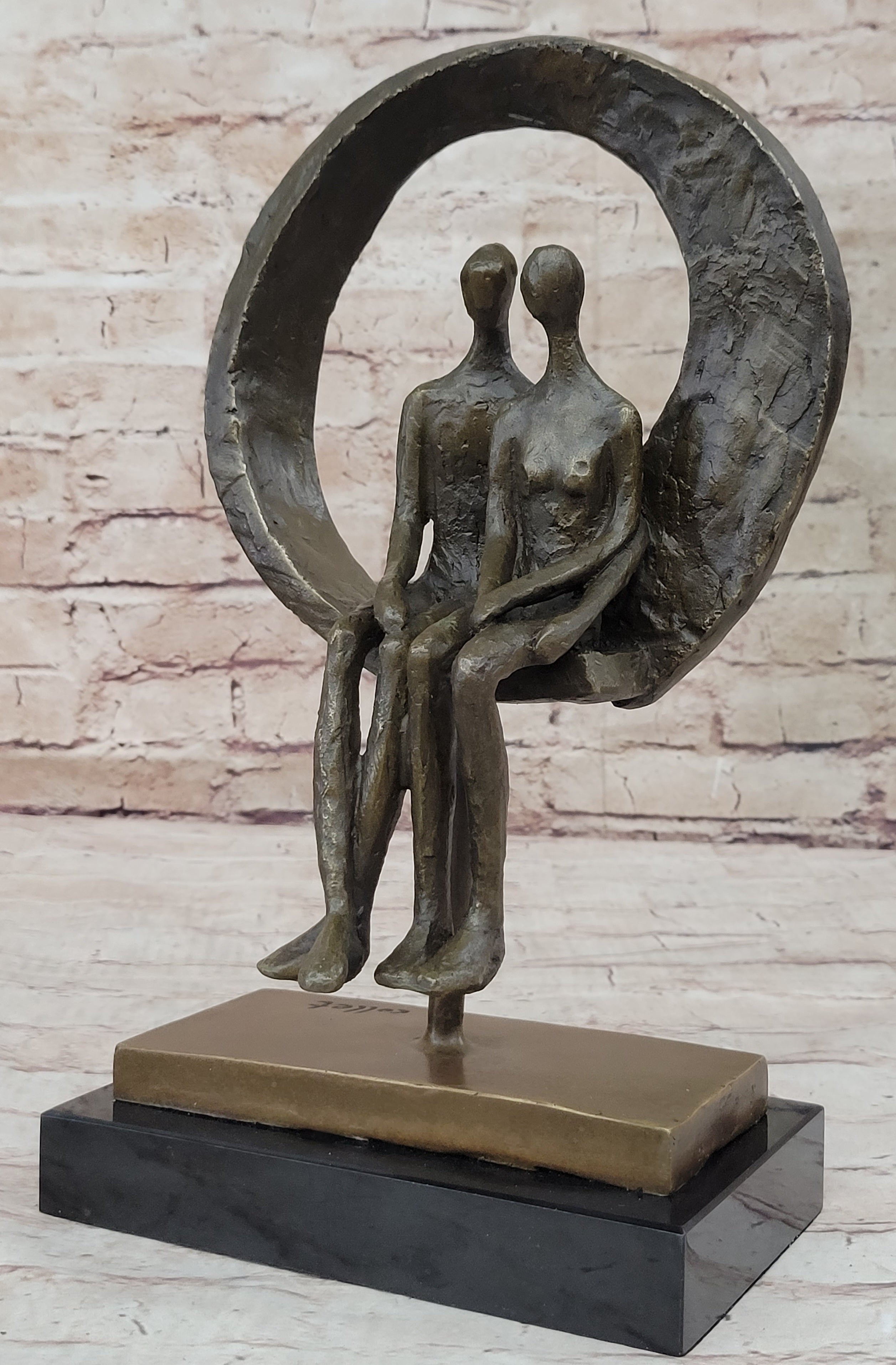 Abstract Art Romantic Couple Sitting Together Bronze Sculpture