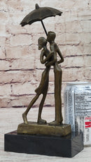 Lovers Romantic Kiss Under Umbrella Abstract Bronze Sculpture