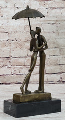 Lovers Romantic Kiss Under Umbrella Abstract Bronze Sculpture
