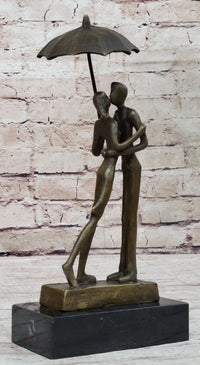 Lovers Romantic Kiss Under Umbrella Abstract Bronze Sculpture