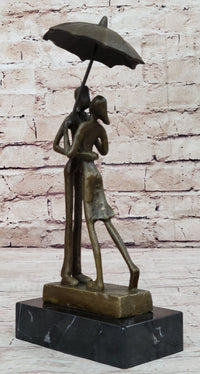 Lovers Romantic Kiss Under Umbrella Abstract Bronze Sculpture