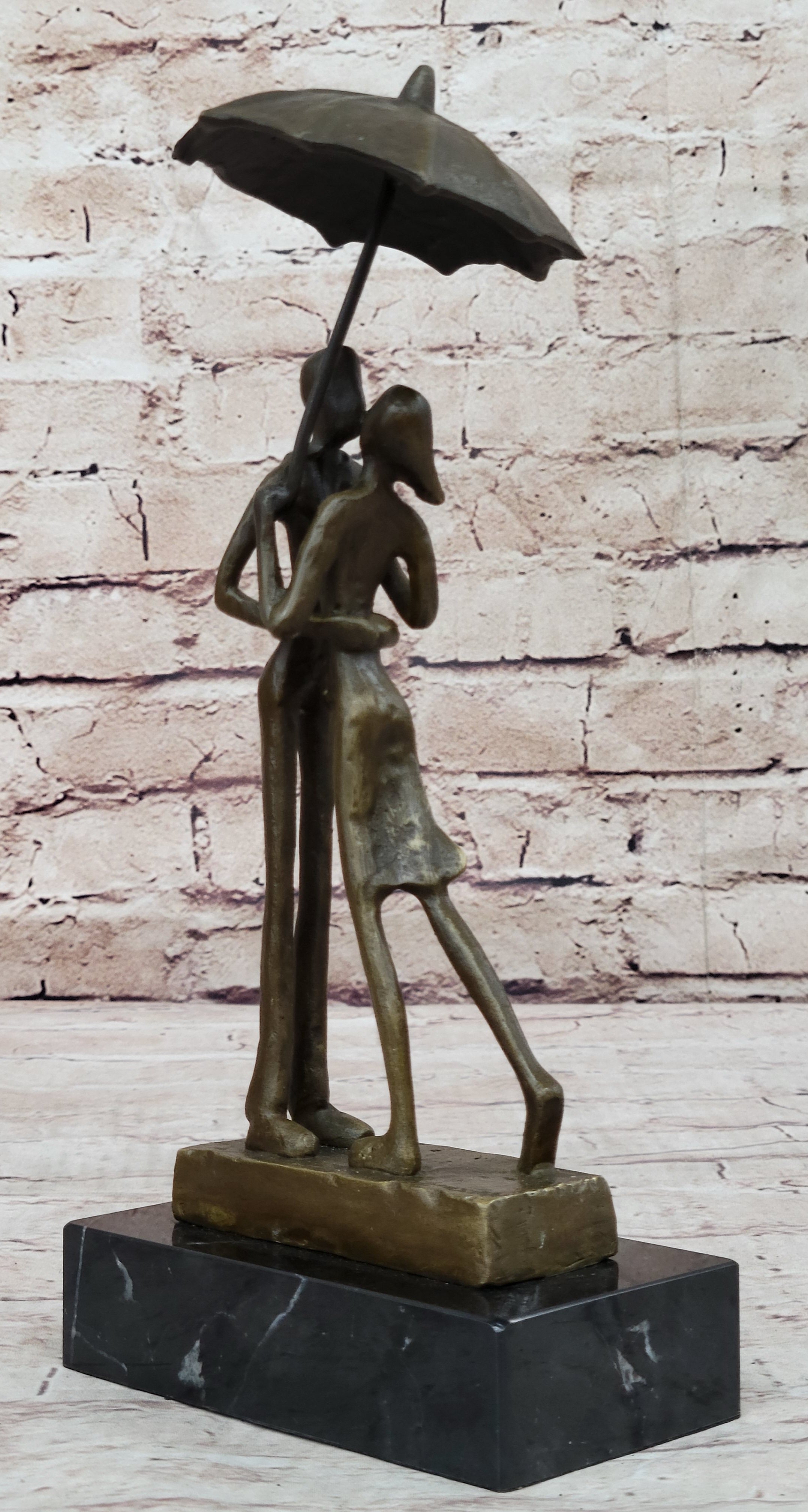 Lovers Romantic Kiss Under Umbrella Abstract Bronze Sculpture