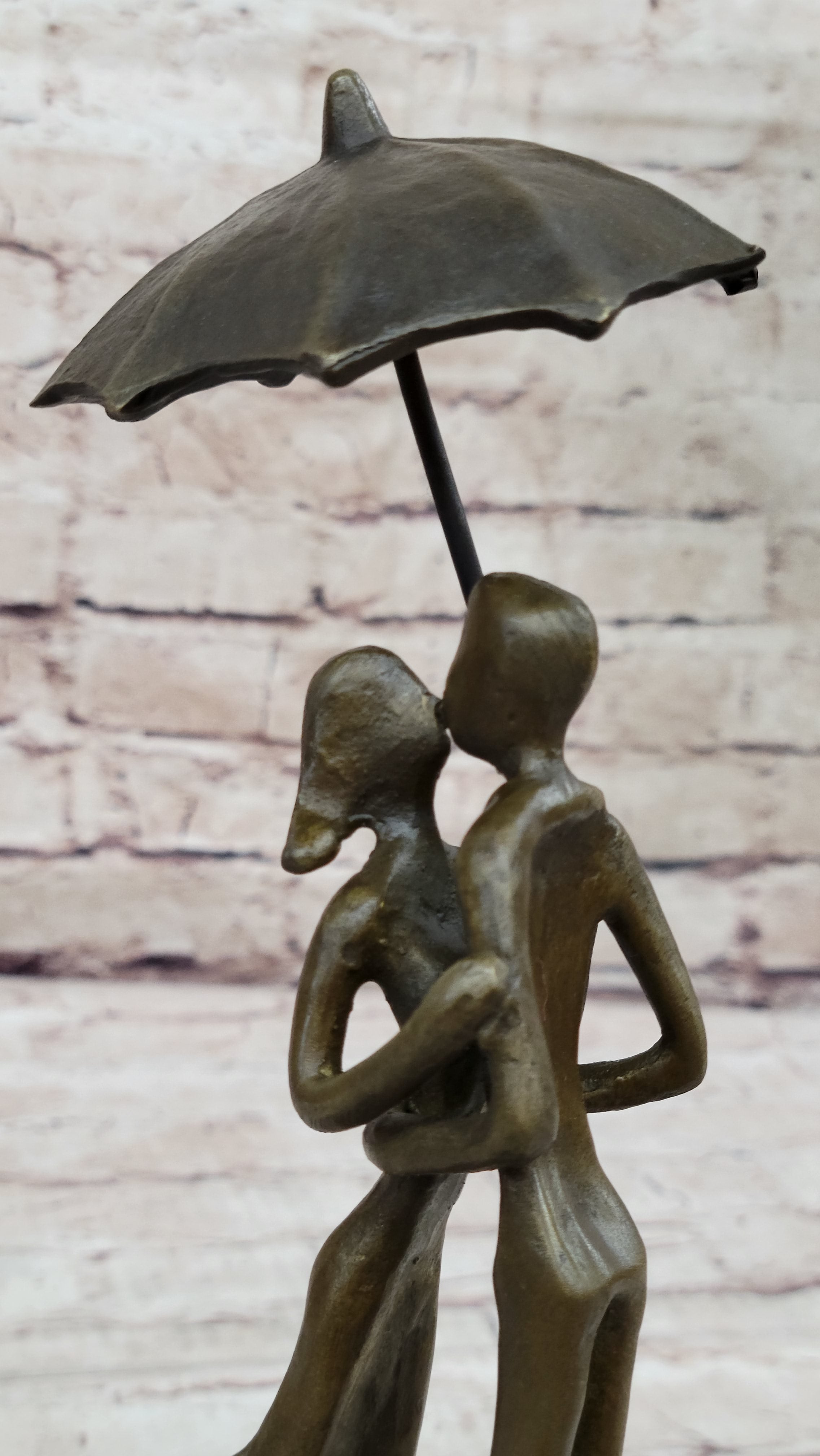 Lovers Romantic Kiss Under Umbrella Abstract Bronze Sculpture