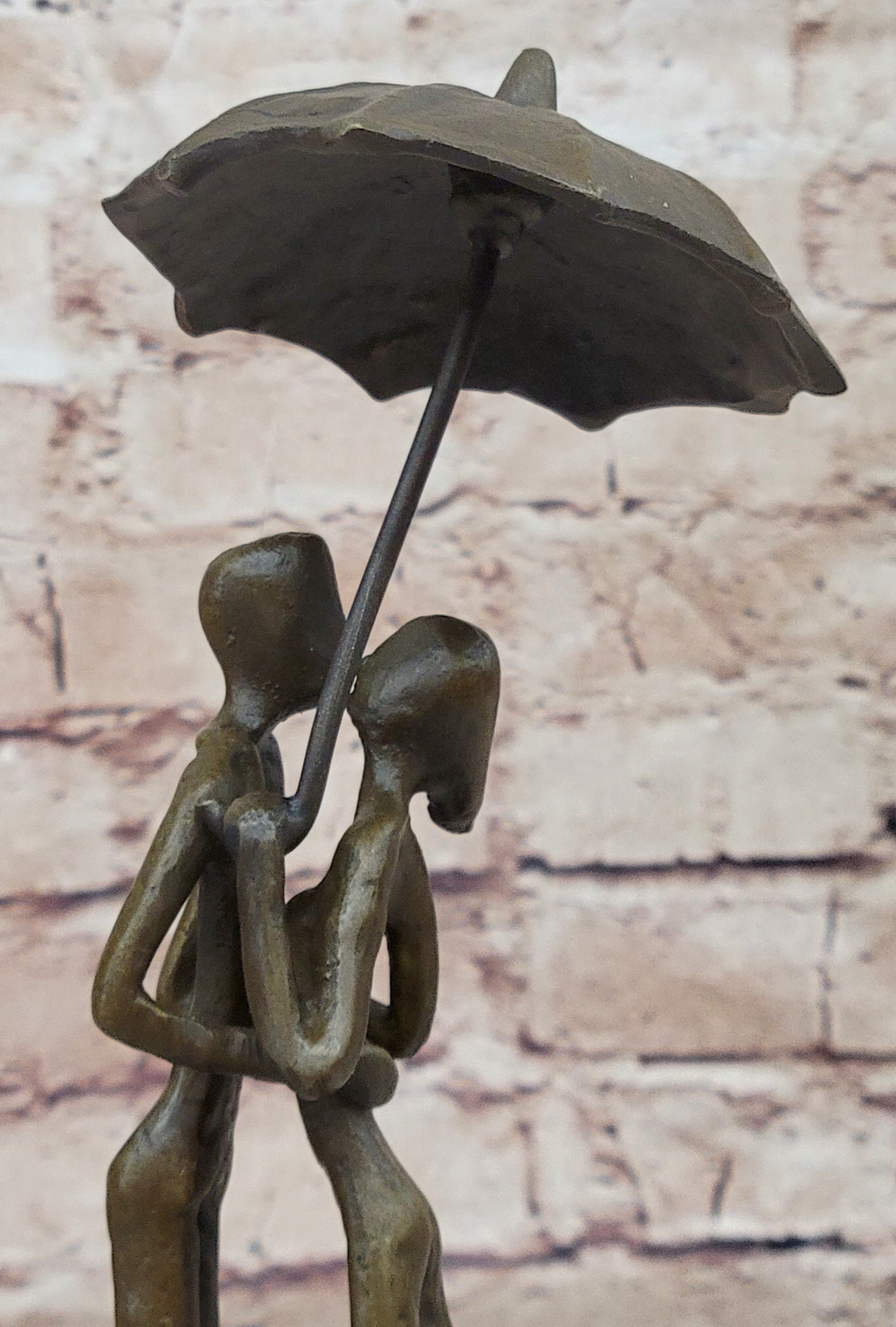 Lovers Romantic Kiss Under Umbrella Abstract Bronze Sculpture