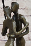 Lovers Romantic Kiss Under Umbrella Abstract Bronze Sculpture