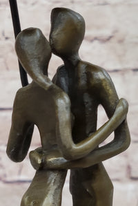 Lovers Romantic Kiss Under Umbrella Abstract Bronze Sculpture