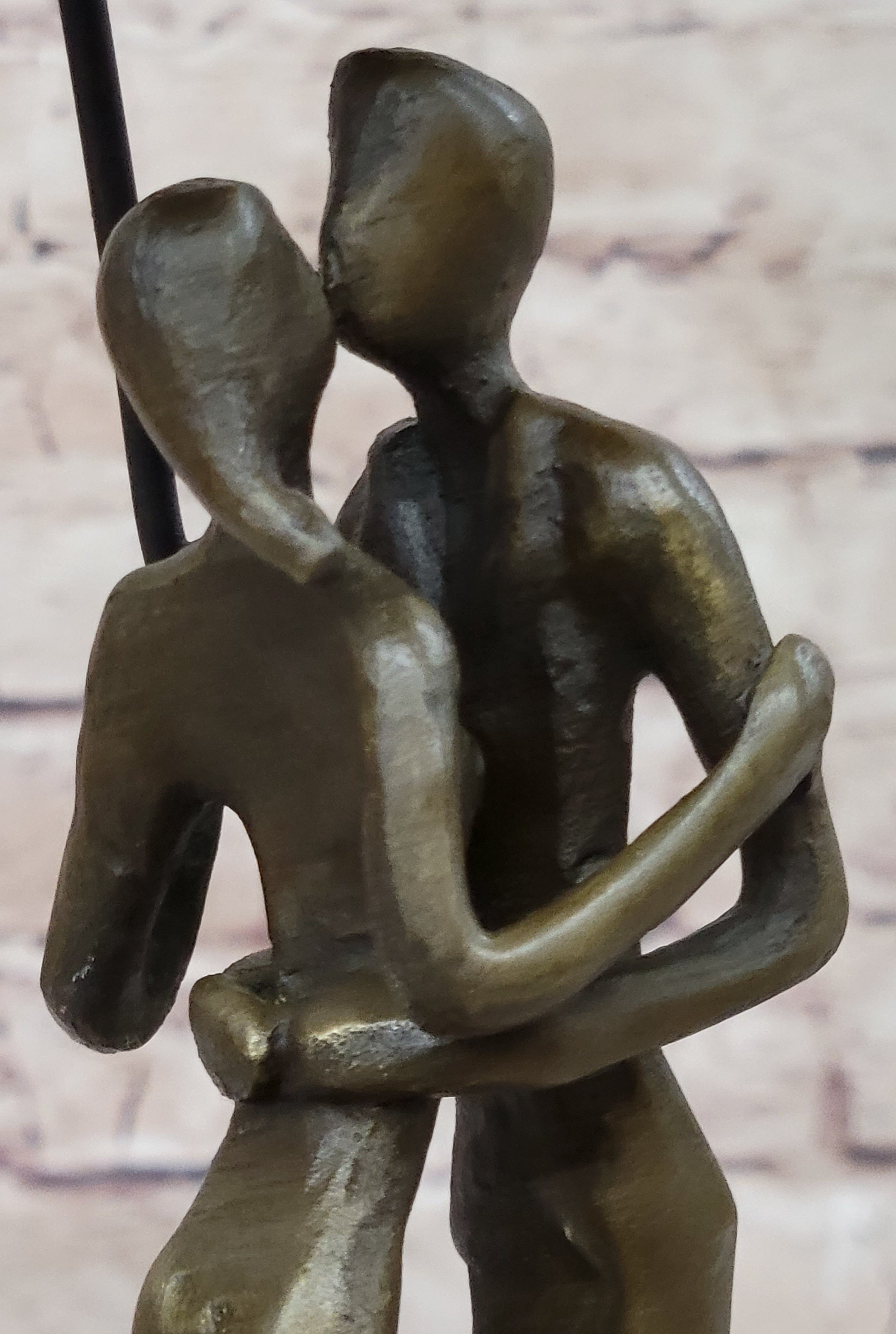 Lovers Romantic Kiss Under Umbrella Abstract Bronze Sculpture