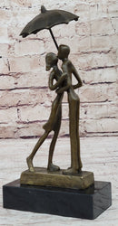 Lovers Romantic Kiss Under Umbrella Abstract Bronze Sculpture