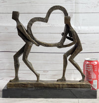Abstract Modern Art Sculpture Couple Carrying Heart - Bronze