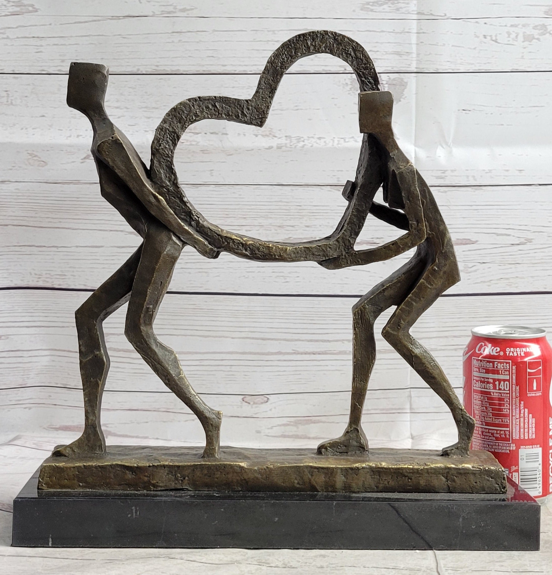 Abstract Modern Art Sculpture Couple Carrying Heart - Bronze