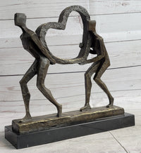 Abstract Modern Art Sculpture Couple Carrying Heart - Bronze