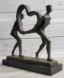 Abstract Modern Art Sculpture Couple Carrying Heart - Bronze