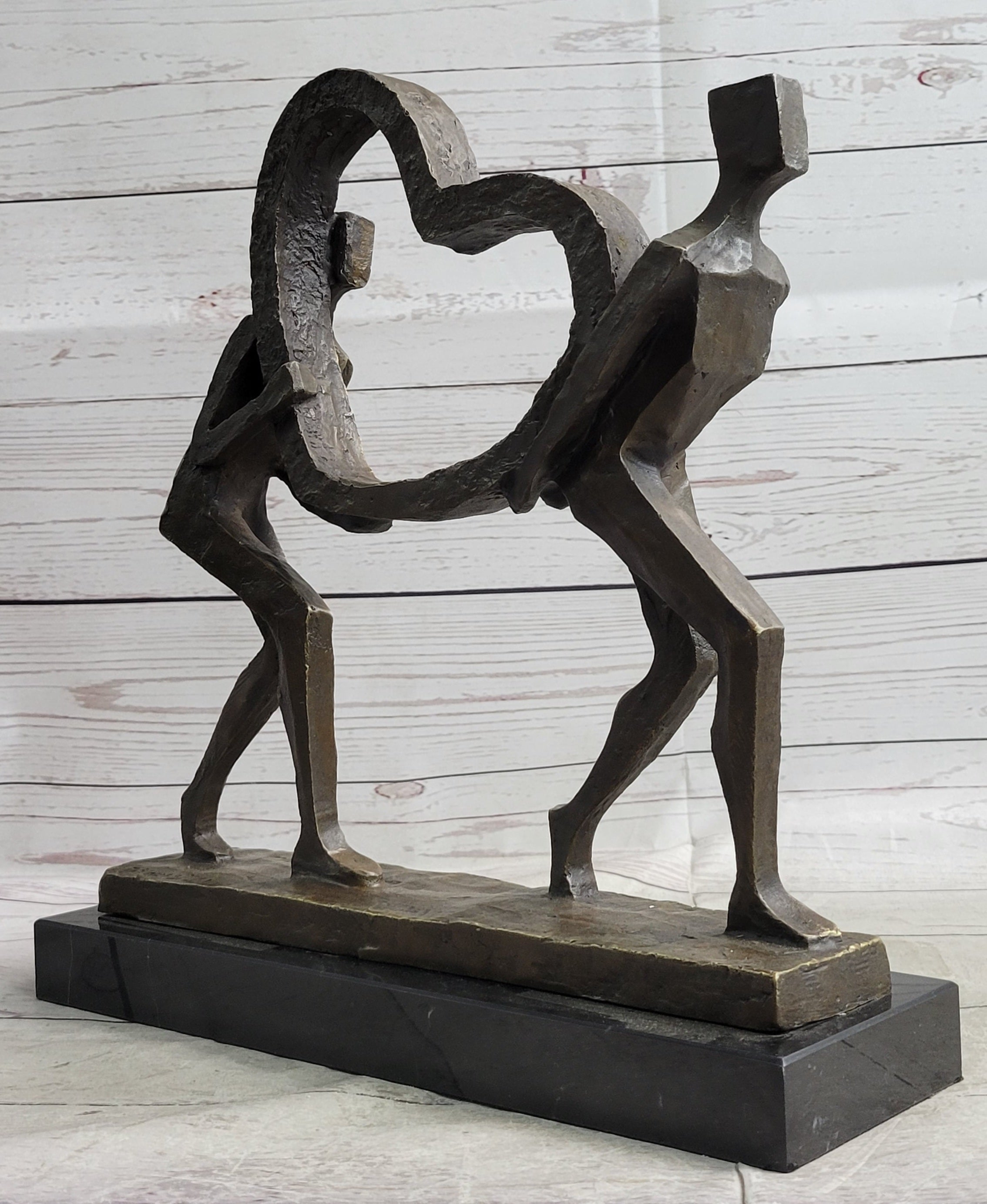 Abstract Modern Art Sculpture Couple Carrying Heart - Bronze