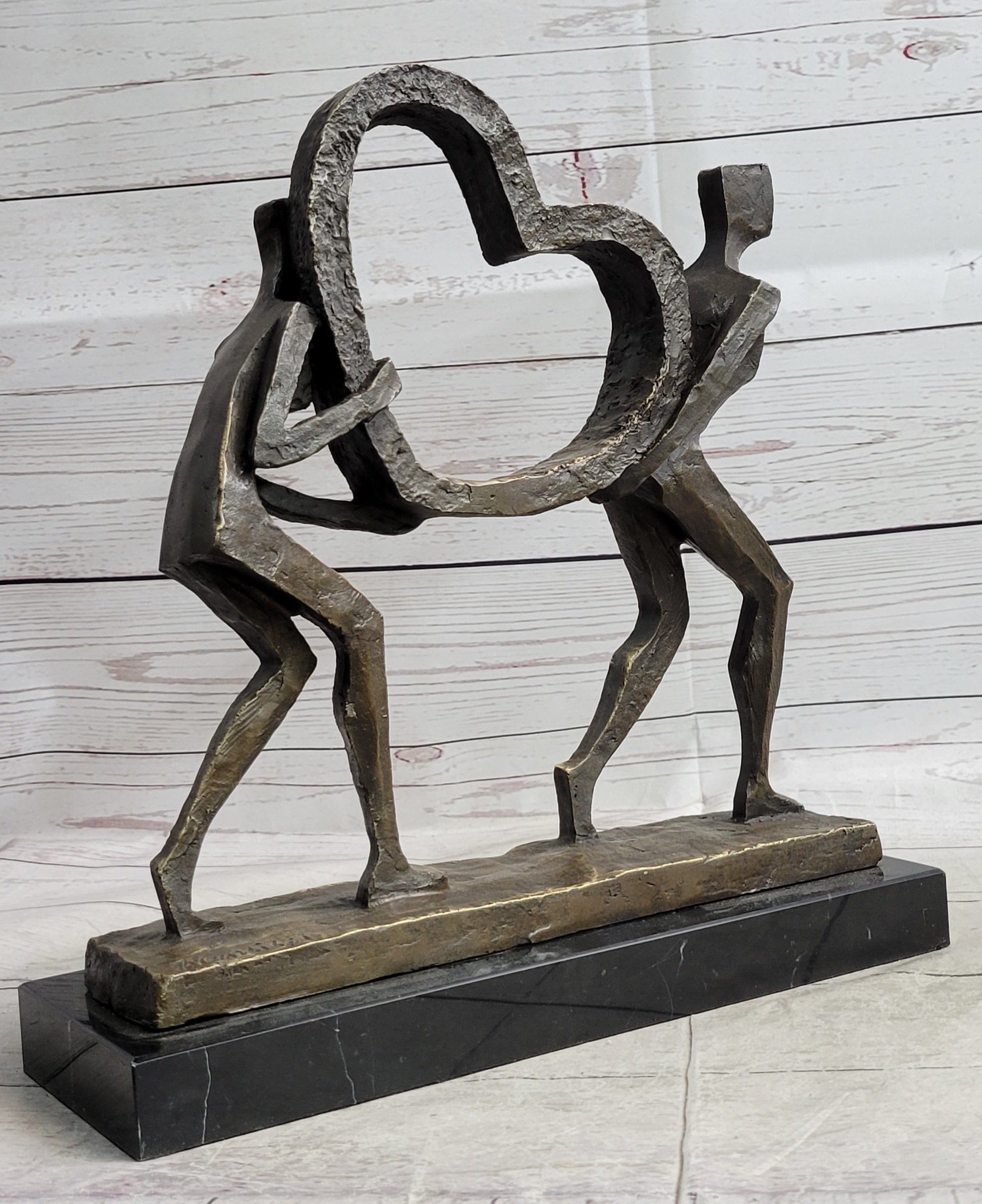 Abstract Modern Art Sculpture Couple Carrying Heart - Bronze