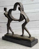 Abstract Modern Art Sculpture Couple Carrying Heart - Bronze