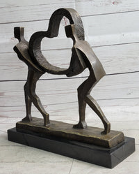 Abstract Modern Art Sculpture Couple Carrying Heart - Bronze