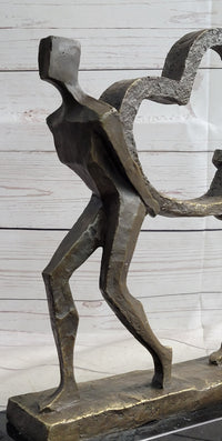 Abstract Modern Art Sculpture Couple Carrying Heart - Bronze