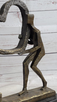Abstract Modern Art Sculpture Couple Carrying Heart - Bronze