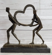 Abstract Modern Art Sculpture Couple Carrying Heart - Bronze