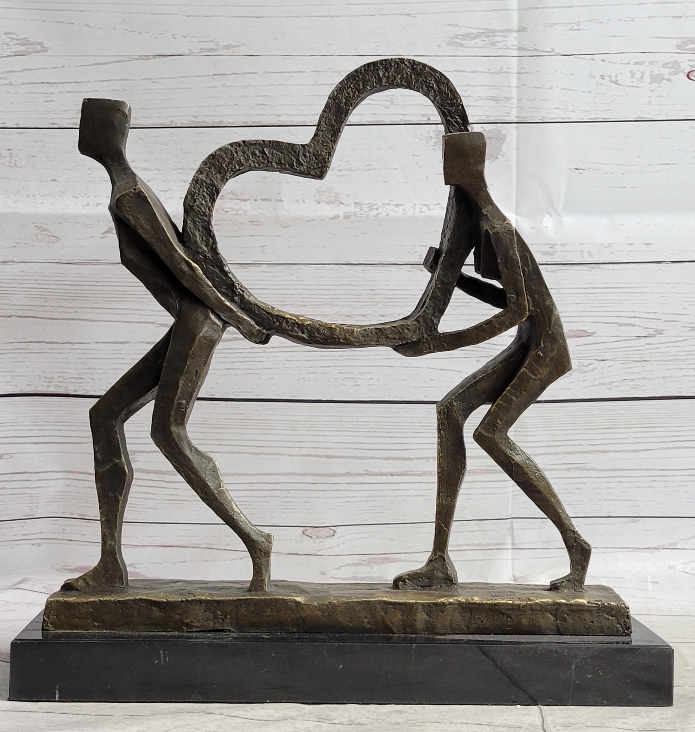 Abstract Modern Art Sculpture Couple Carrying Heart - Bronze