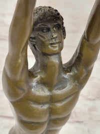 Nude Muscular Male Doing Handstand Bronze Statue Sculpture Figure on Marble Base