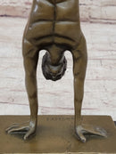 Nude Muscular Male Doing Handstand Bronze Statue Sculpture Figure on Marble Base