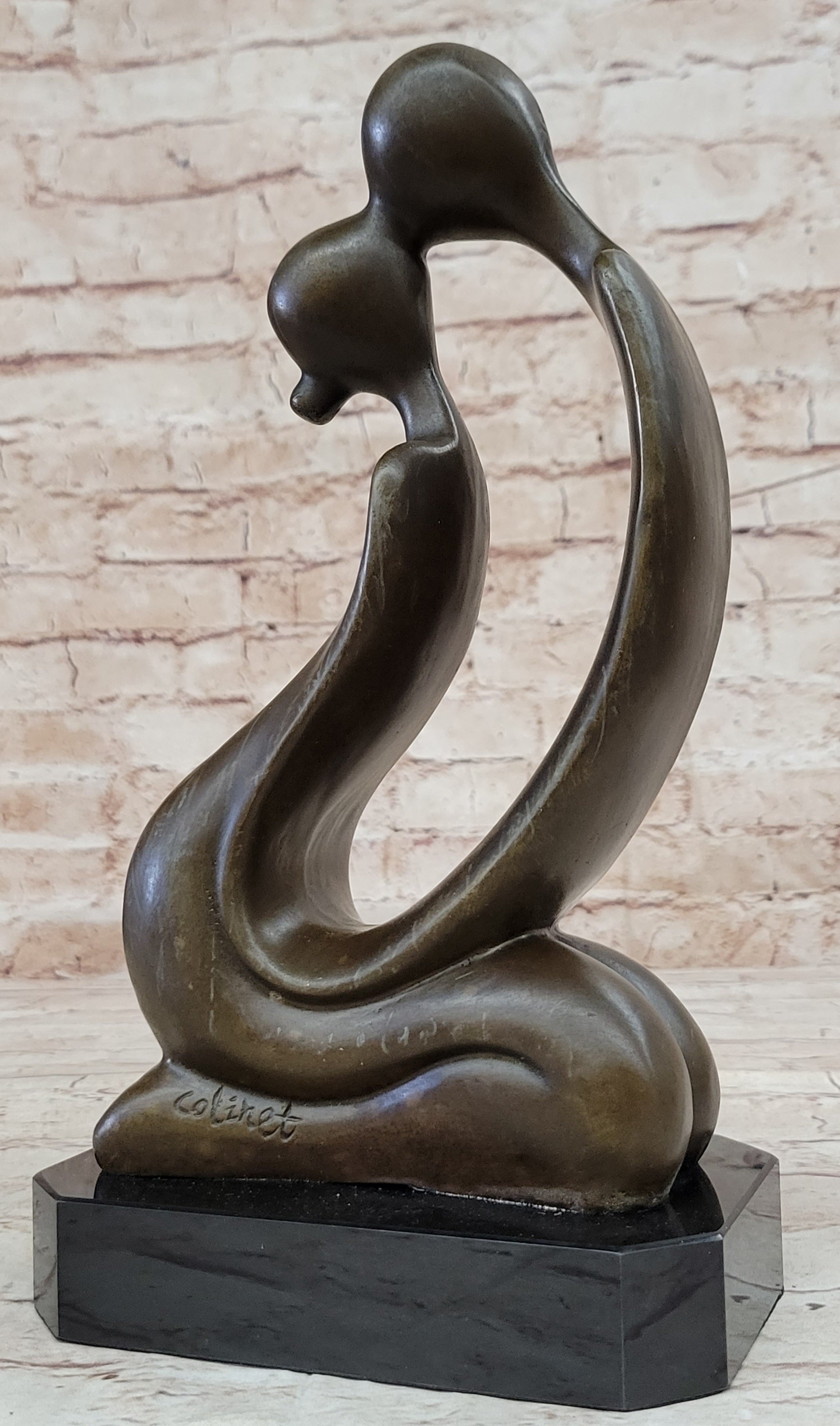 Abstract Bronze Sculpture of Couple Kissing - Love Romance Art