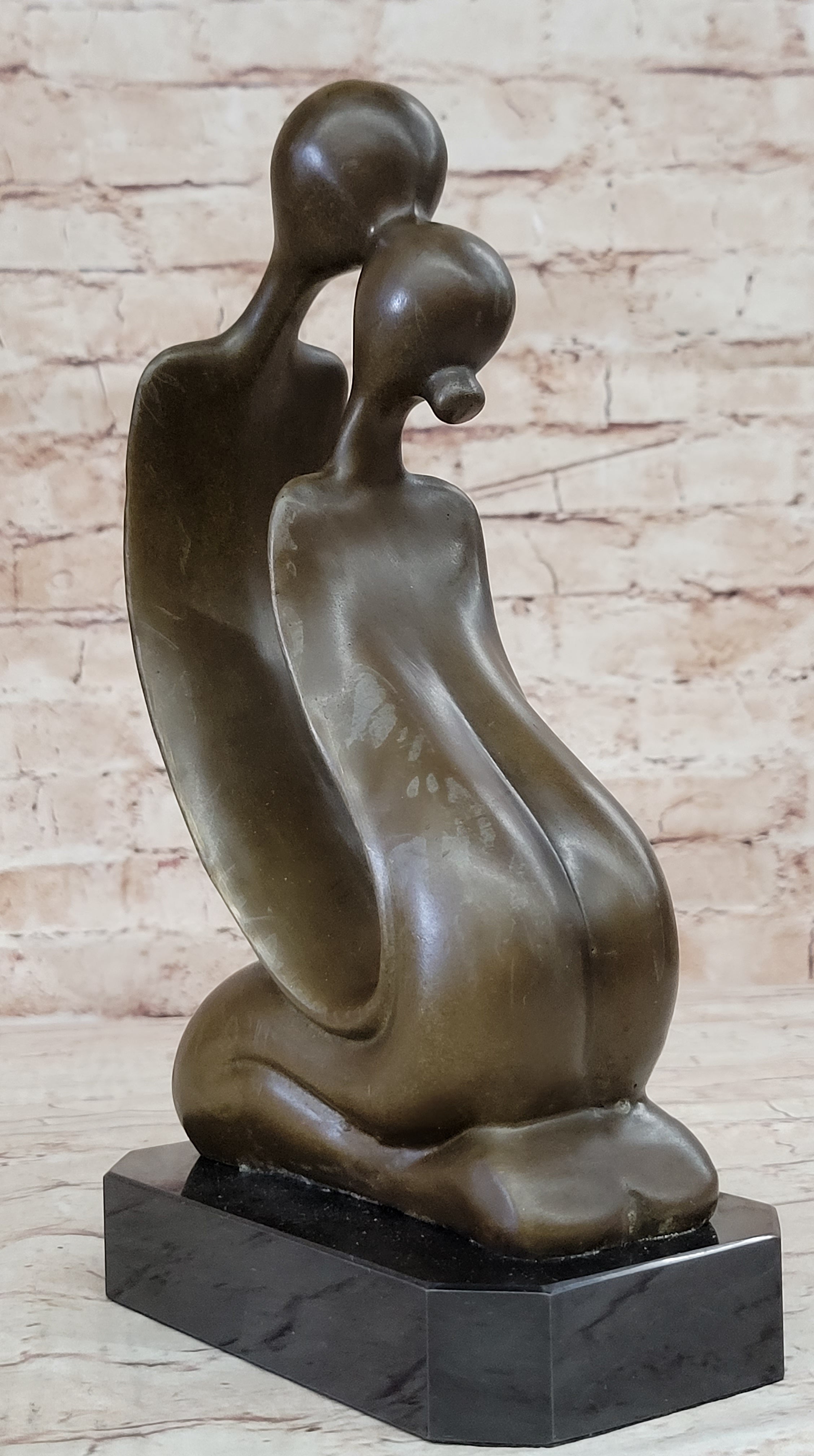 Abstract Bronze Sculpture of Couple Kissing - Love Romance Art