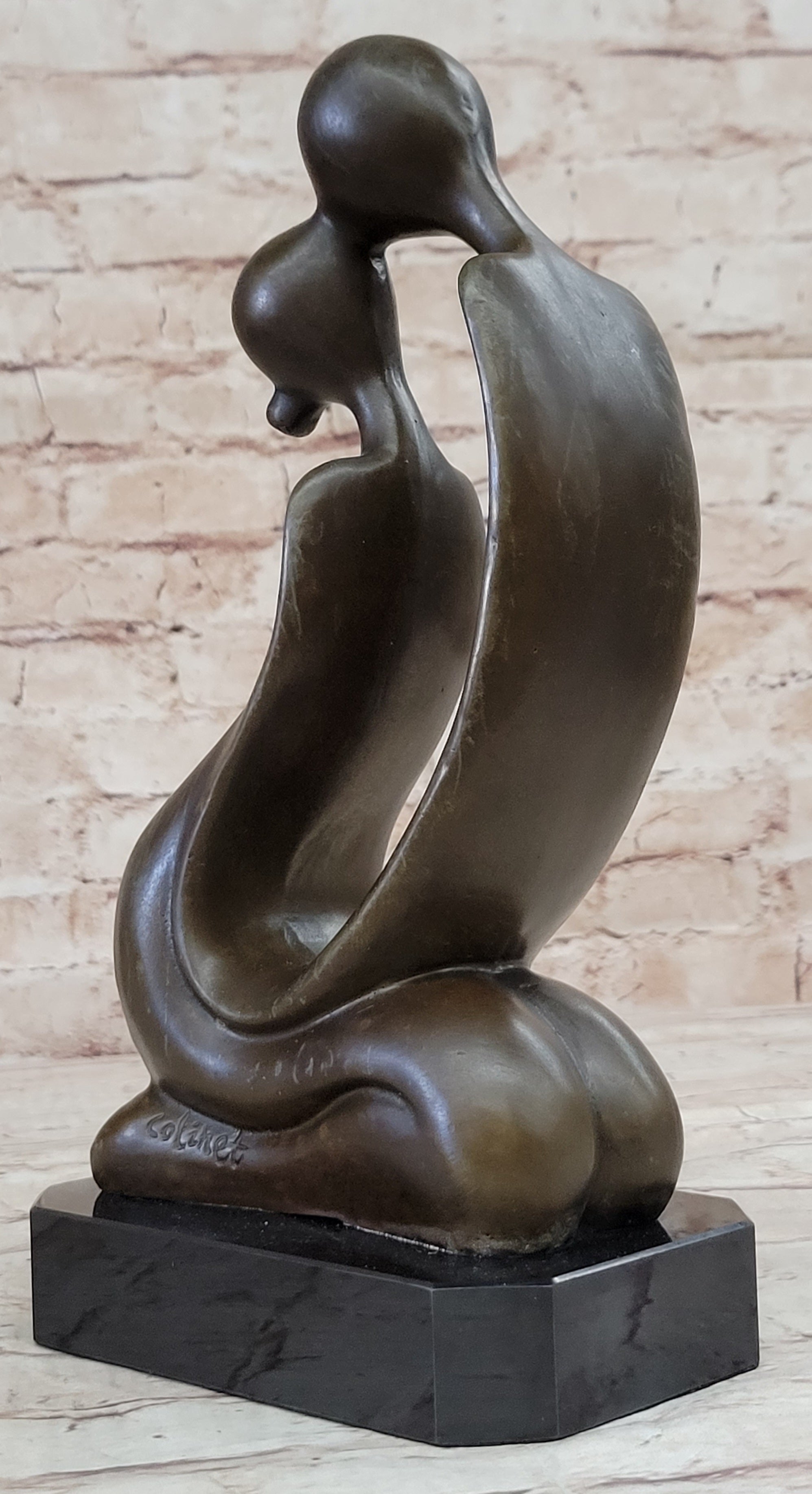 Abstract Bronze Sculpture of Couple Kissing - Love Romance Art