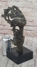 Abstract Surreal Female Bust Face Mask Butterflies Bronze Metal Sculpture Dali