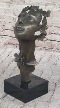 Abstract Surreal Female Bust Face Mask Butterflies Bronze Metal Sculpture Dali