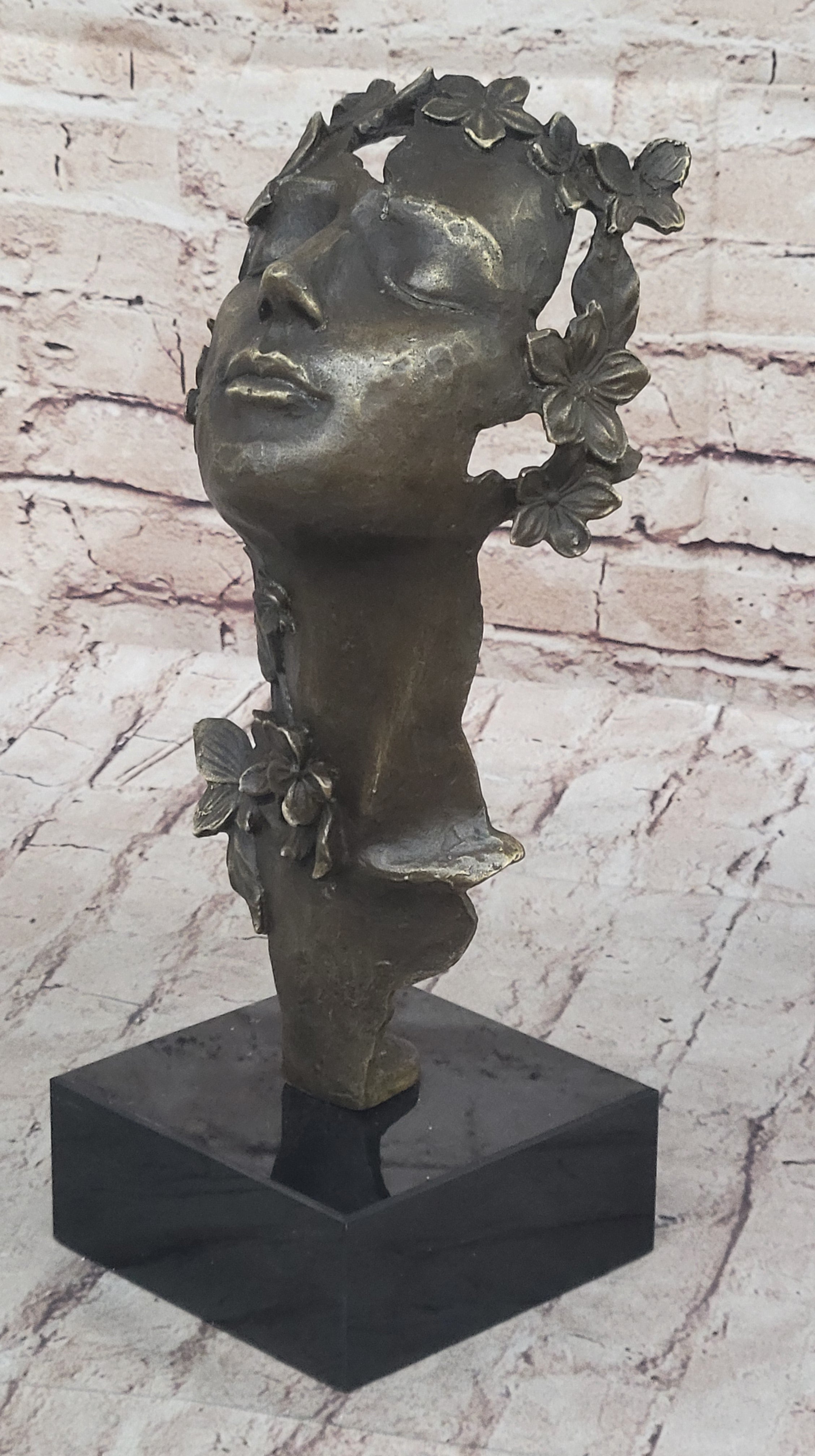 Abstract Surreal Female Bust Face Mask Butterflies Bronze Metal Sculpture Dali