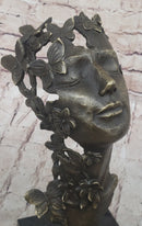 Abstract Surreal Female Bust Face Mask Butterflies Bronze Metal Sculpture Dali