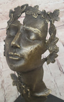 Abstract Surreal Female Bust Face Mask Butterflies Bronze Metal Sculpture Dali