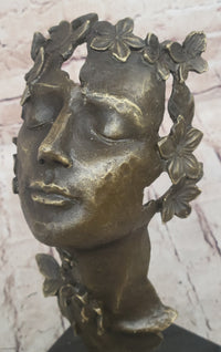 Abstract Surreal Female Bust Face Mask Butterflies Bronze Metal Sculpture Dali