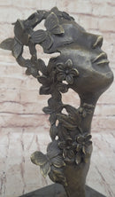 Abstract Surreal Female Bust Face Mask Butterflies Bronze Metal Sculpture Dali