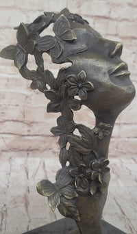 Abstract Surreal Female Bust Face Mask Butterflies Bronze Metal Sculpture Dali
