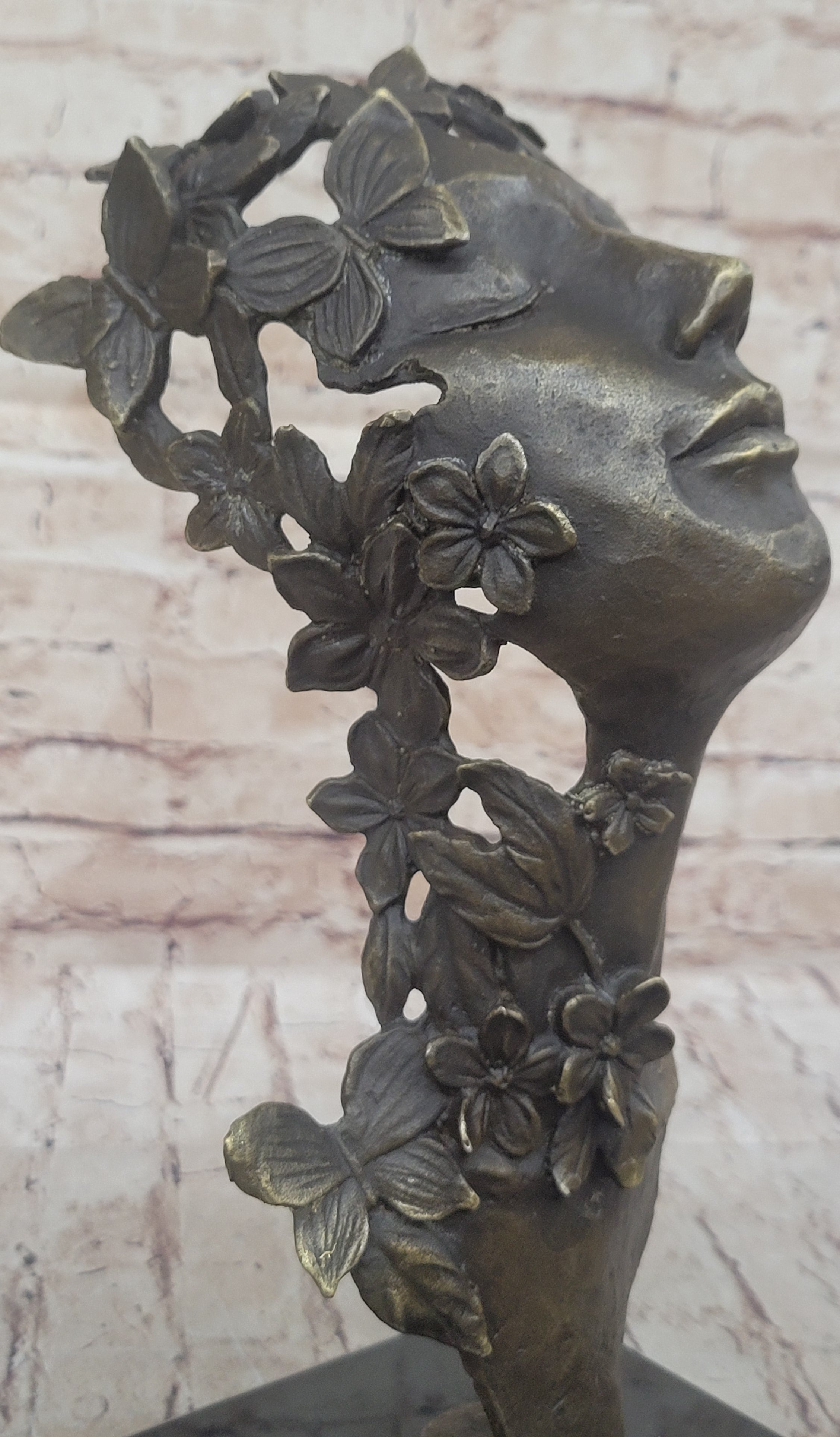 Abstract Surreal Female Bust Face Mask Butterflies Bronze Metal Sculpture Dali