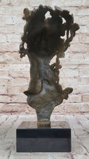 Abstract Surreal Female Bust Face Mask Butterflies Bronze Metal Sculpture Dali