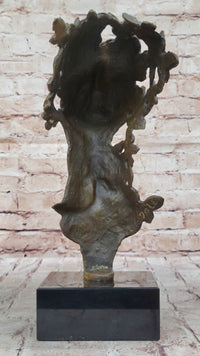Abstract Surreal Female Bust Face Mask Butterflies Bronze Metal Sculpture Dali